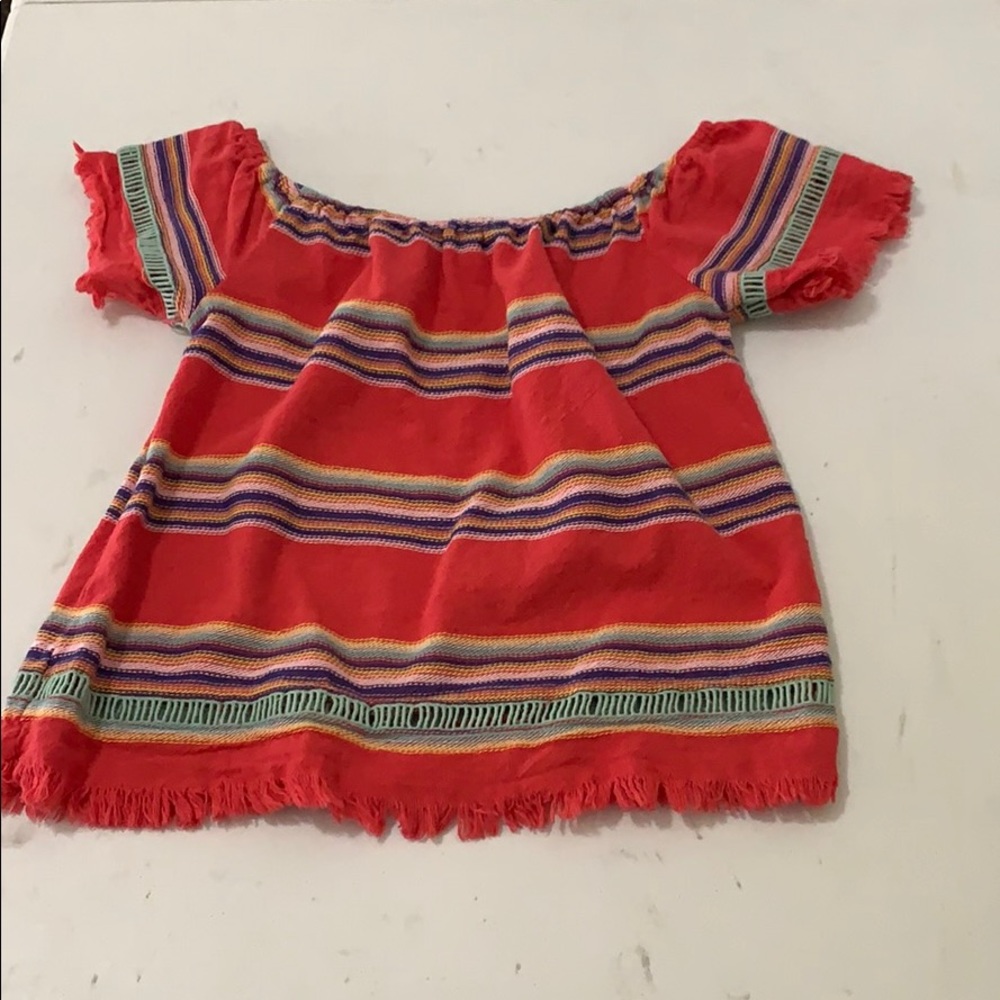colorful striped off the shoulder top